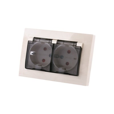 Розетка двойная 2П+З с защ. шт. и прозрачной крышкой 16А 250В IP44 сл. кость "Таймыр" TDM Розетка двойная 2П+З с защ. шт. и прозрачной крышкой 16А 250В IP44 сл. кость "Таймыр" TDM