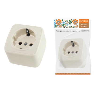 Розетка 2П+З открытой установки IP20 16А, сл. кость "Дача" Народная Розетка 2П+З открытой установки IP20 16А, сл. кость "Дача" Народная