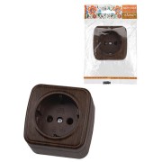 Розетка 2П+З открытой установки IP20 16А, венге "Дача" Народная