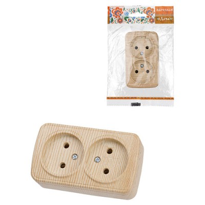 Розетка двойная 2П открытой установки IP20 10А, сосна "Дача" Народная Розетка двойная 2П открытой установки IP20 10А, сосна "Дача" Народная