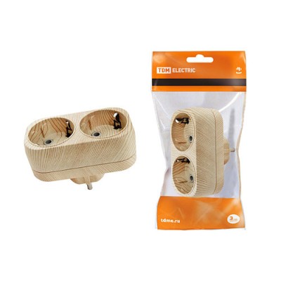 Блок на 2 гнезда 2П+З плоский 16А 250B "Эко" (сосна) TDM Блок на 2 гнезда 2П+З плоский 16А 250B "Эко" (сосна) TDM