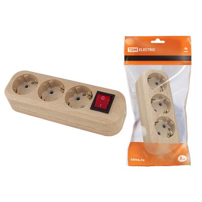 Колодка розеточная 3 гнезда 2П+3 с выключателем16А 250В "Эко" (сосна) TDM Колодка розеточная 3 гнезда 2П+3 с выключателем16А 250В "Эко" (сосна) TDM