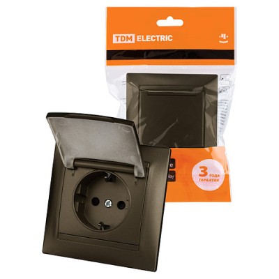 Розетка 2П+З 16А 250В IP44 с защ. шт. с крышкой бронза "Лама" TDM Розетка 2П+З 16А 250В IP44 с защ. шт. с крышкой бронза "Лама" TDM