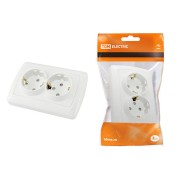 Розетка двойная 2П+З 16А 250В с защ. шт. белая "Онега" TDM