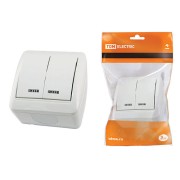 Выключатель 2-кл. открытой установки с подсветкой IP44 10А белый "Селигер" TDM