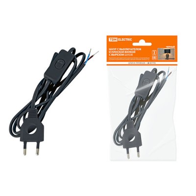 Шнур с выключателем и плоской вилкой с вырезом ШУ03В ШВВП 2х0,75мм2 2 м. черный TDM Шнур с выключателем и плоской вилкой с вырезом ШУ03В ШВВП 2х0,75мм2 2 м. черный TDM