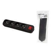 Колодка розеточная 4 гнезда 2П+3 c выключателем 16А 250В черная серии "Народная"