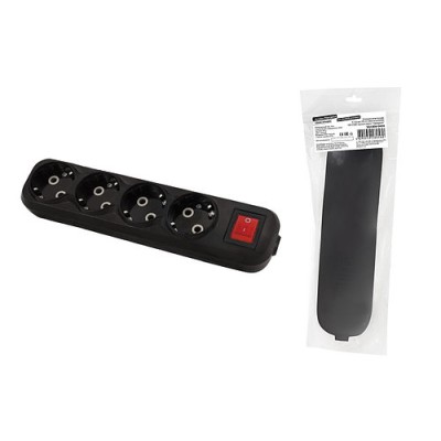 Колодка розеточная 4 гнезда 2П+3 c выключателем 16А 250В черная серии "Народная" Колодка розеточная 4 гнезда 2П+3 c выключателем 16А 250В черная серии "Народная"