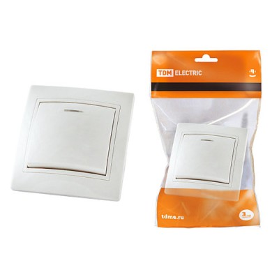 Выключатель 1 кл. с подсветкой 10А белый "Таймыр" TDM Выключатель 1 кл. с подсветкой 10А белый "Таймыр" TDM