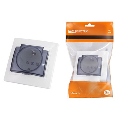 Розетка 2П+З с защ. шт. и крышкой 16А 250В IP44 белая "Таймыр" TDM Розетка 2П+З с защ. шт. и крышкой 16А 250В IP44 белая "Таймыр" TDM
