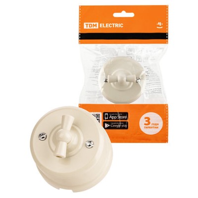 Выключатель поворотный 2-кл. с ручкой (бантик) 10А сл. кость «Виви» TDM Выключатель поворотный 2-кл. с ручкой (бантик) 10А сл. кость «Виви» TDM