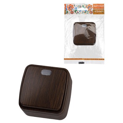 Выключатель 1-кл. открытой установки с подсветкой IP20 10А, венге "Дача" Народная Выключатель 1-кл. открытой установки с подсветкой IP20 10А, венге "Дача" Народная