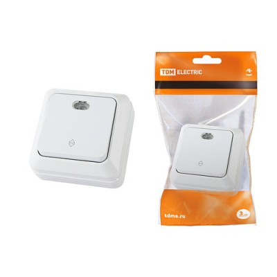 Переключатель на 2 направления 1-кл. открытой установки с подсветкой IP20 10А, белый "Ладога" TDM Переключатель на 2 направления 1-кл. открытой установки с подсветкой IP20 10А, белый "Ладога" TDM