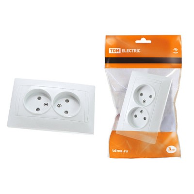Розетка двойная 2П 10А 250В с защ. шт. белая "Лама" TDM Розетка двойная 2П 10А 250В с защ. шт. белая "Лама" TDM