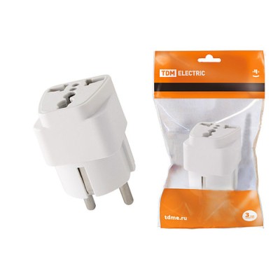 Адаптер универсальный с/з 16А 250В белый TDM Адаптер универсальный с/з 16А 250В белый TDM