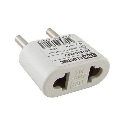 Переходник (тип CEE 7/17 - тип А/F) плоский 10А макс. 250В белый TDM Переходник (тип CEE 7/17 - тип А/F) плоский 10А макс. 250В белый TDM