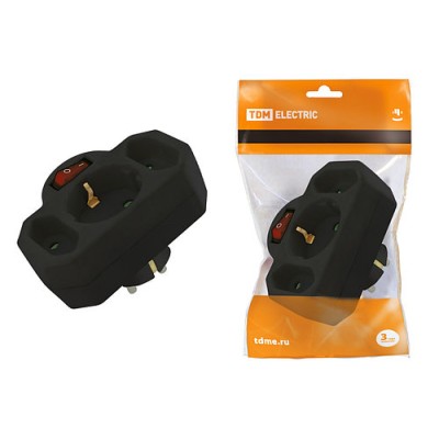 Блок на 3 гнезда с выключателем с индикацией: 1x2П+3 16А+2х2П 2,5А под плоскую вилку 250B черный TDM Блок на 3 гнезда с выключателем с индикацией: 1x2П+3 16А+2х2П 2,5А под плоскую вилку 250B черный TDM