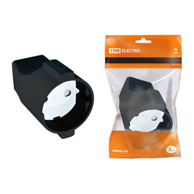 Кабельная розетка 2П б/з с з/ш 10А 250B черная TDM Кабельная розетка 2П б/з с з/ш 10А 250B черная TDM