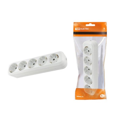 Колодка розеточная 5 гнезд 2П+3 16А 250В белая TDM Колодка розеточная 5 гнезд 2П+3 16А 250В белая TDM