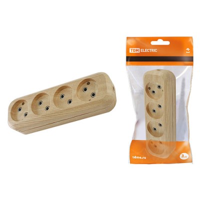 Колодка розеточная 4 гнезда 2П б/з 10А 250В "Эко" (сосна) TDM Колодка розеточная 4 гнезда 2П б/з 10А 250В "Эко" (сосна) TDM