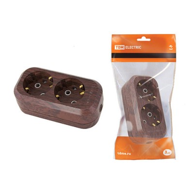 Колодка розеточная 2 гнезда 2П+З 16А 250В "Эко" (бук) TDM Колодка розеточная 2 гнезда 2П+З 16А 250В "Эко" (бук) TDM