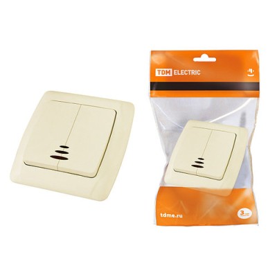 Выключатель 2 кл. с подсветкой 10А сл. кость "Онега" TDM Выключатель 2 кл. с подсветкой 10А сл. кость "Онега" TDM