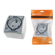 Розетка 2П+3 открытой установки IP54 16А с прозрачной крышкой белая "Селигер" TDM