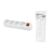 Колодка розеточная 4 гнезда 2П+3 c выключателем 16А 250В белая серии "Народная"