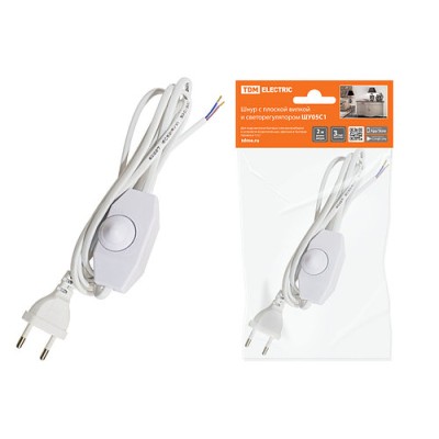 Шнур с плоской вилкой и светорегулятором ШУ05С1 (200Вт, RL) ШВВП 2х0,75мм2 2м. белый TDM Шнур с плоской вилкой и светорегулятором ШУ05С1 (200Вт, RL) ШВВП 2х0,75мм2 2м. белый TDM