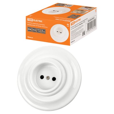 Розетка скрытой установки фарфоровая 2П 10А 250В белая «Болонь» TDM Розетка скрытой установки фарфоровая 2П 10А 250В белая «Болонь» TDM