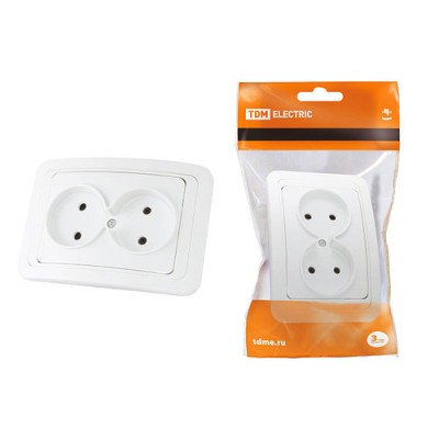 Розетка двойная 2П 10А белая "Валдай" TDM Розетка двойная 2П 10А белая "Валдай" TDM