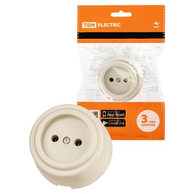 Розетка 2П 10А 250В сл. кость «Виви» TDM Розетка 2П 10А 250В сл. кость «Виви» TDM