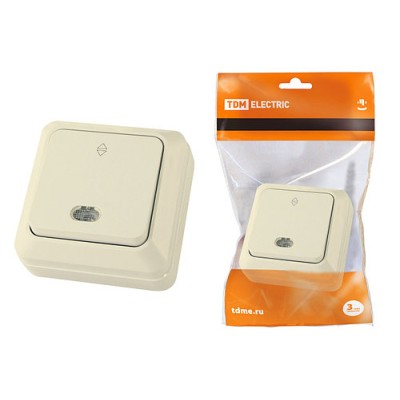 Переключатель на 2 направления 1-кл открытой установки с подсветкой IP20 10А, сл. кость "Ладога" TDM Переключатель на 2 направления 1-кл открытой установки с подсветкой IP20 10А, сл. кость "Ладога" TDM