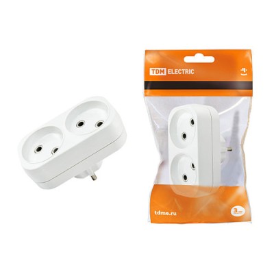 Блок на 2 гнезда 2П б/з плоский 6А 250B TDM Блок на 2 гнезда 2П б/з плоский 6А 250B TDM