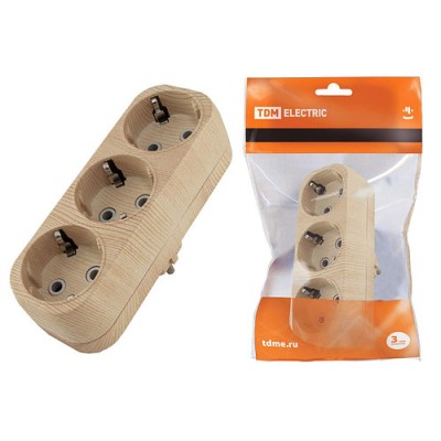 Блок на 3 гнезда 2П+З плоский 16А 250B "Эко" (сосна) TDM Блок на 3 гнезда 2П+З плоский 16А 250B "Эко" (сосна) TDM