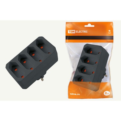 Блок на 4 гнезда 2П 2,5 А 250 B под плоскую вилку черный TDM Блок на 4 гнезда 2П 2,5 А 250 B под плоскую вилку черный TDM