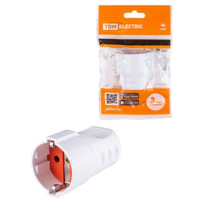 Кабельная розетка рифленая 2П+З 16А 250B белая TDM Кабельная розетка рифленая 2П+З 16А 250B белая TDM