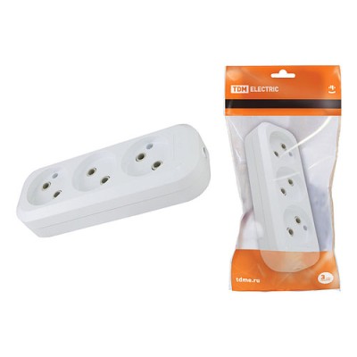 Колодка розеточная 3 гнезда 2П б/з 10А 250В белая TDM Колодка розеточная 3 гнезда 2П б/з 10А 250В белая TDM