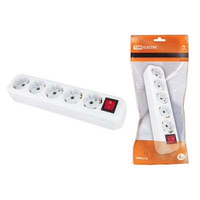 Колодка розеточная 5 гнезд 2П+3 с выключателем16А 250В белая TDM Колодка розеточная 5 гнезд 2П+3 с выключателем16А 250В белая TDM