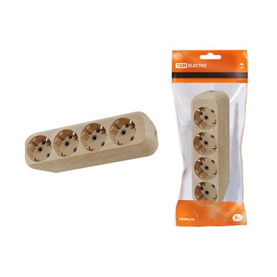 Колодка розеточная 4 гнезда 2П+3 16А 250В "Эко" (сосна) TDM Колодка розеточная 4 гнезда 2П+3 16А 250В "Эко" (сосна) TDM