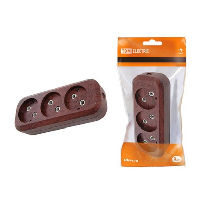 Колодка розеточная 3 гнезда 2П б/з 10А 250В "Эко" (бук) TDM Колодка розеточная 3 гнезда 2П б/з 10А 250В "Эко" (бук) TDM