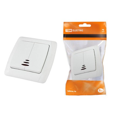 Выключатель 2 кл. с подсветкой 10А белый "Онега" TDM Выключатель 2 кл. с подсветкой 10А белый "Онега" TDM