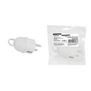 Вилка угловая с ушком с/з белая 16А 250В серии "Народная"