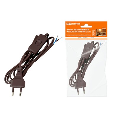 Шнур с выключателем и плоской вилкой ШУ01В ШВВП 2х0,75мм2 2м. коричневый "ЭКО" TDM Шнур с выключателем и плоской вилкой ШУ01В ШВВП 2х0,75мм2 2м. коричневый "ЭКО" TDM