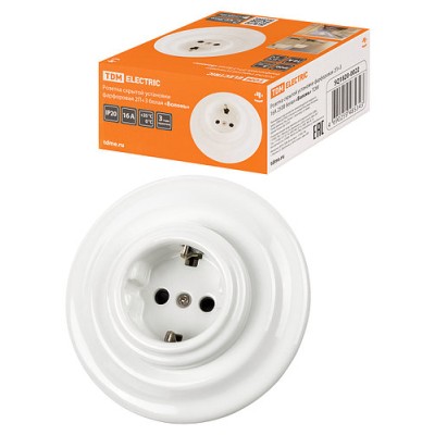 Розетка скрытой установки фарфоровая 2П+З 16А 250В белая «Болонь» TDM Розетка скрытой установки фарфоровая 2П+З 16А 250В белая «Болонь» TDM