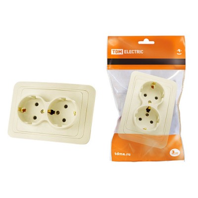 Розетка двойная 2П+З 16А сл. кость "Валдай" TDM Розетка двойная 2П+З 16А сл. кость "Валдай" TDM