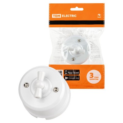 Выключатель поворотный 2-кл. с ручкой (бантик) 10А белый «Виви» TDM Выключатель поворотный 2-кл. с ручкой (бантик) 10А белый «Виви» TDM