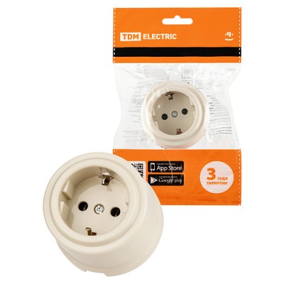 Розетка 2П+З 16А 250В сл. кость «Виви» TDM Розетка 2П+З 16А 250В сл. кость «Виви» TDM