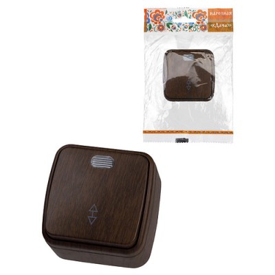 Переключатель на 2 направления 1-кл. открытой установки с подсветкой IP20 10А, венге "Дача" Народная Переключатель на 2 направления 1-кл. открытой установки с подсветкой IP20 10А, венге "Дача" Народная