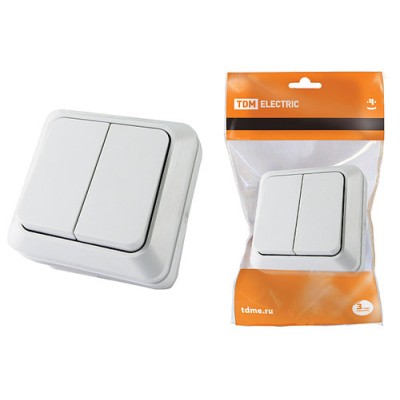 Выключатель 2-кл. открытой установки IP20 10А, белый "Ладога" TDM Выключатель 2-кл. открытой установки IP20 10А, белый "Ладога" TDM